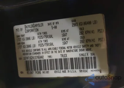 2001 Dodge Ram 1500 St z USA, uszkodzony, nr VIN 1B7HF16Z41S786002